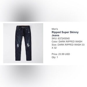 Abercrombie Men's Ripped Super Skinny Jeans - Dark Blue